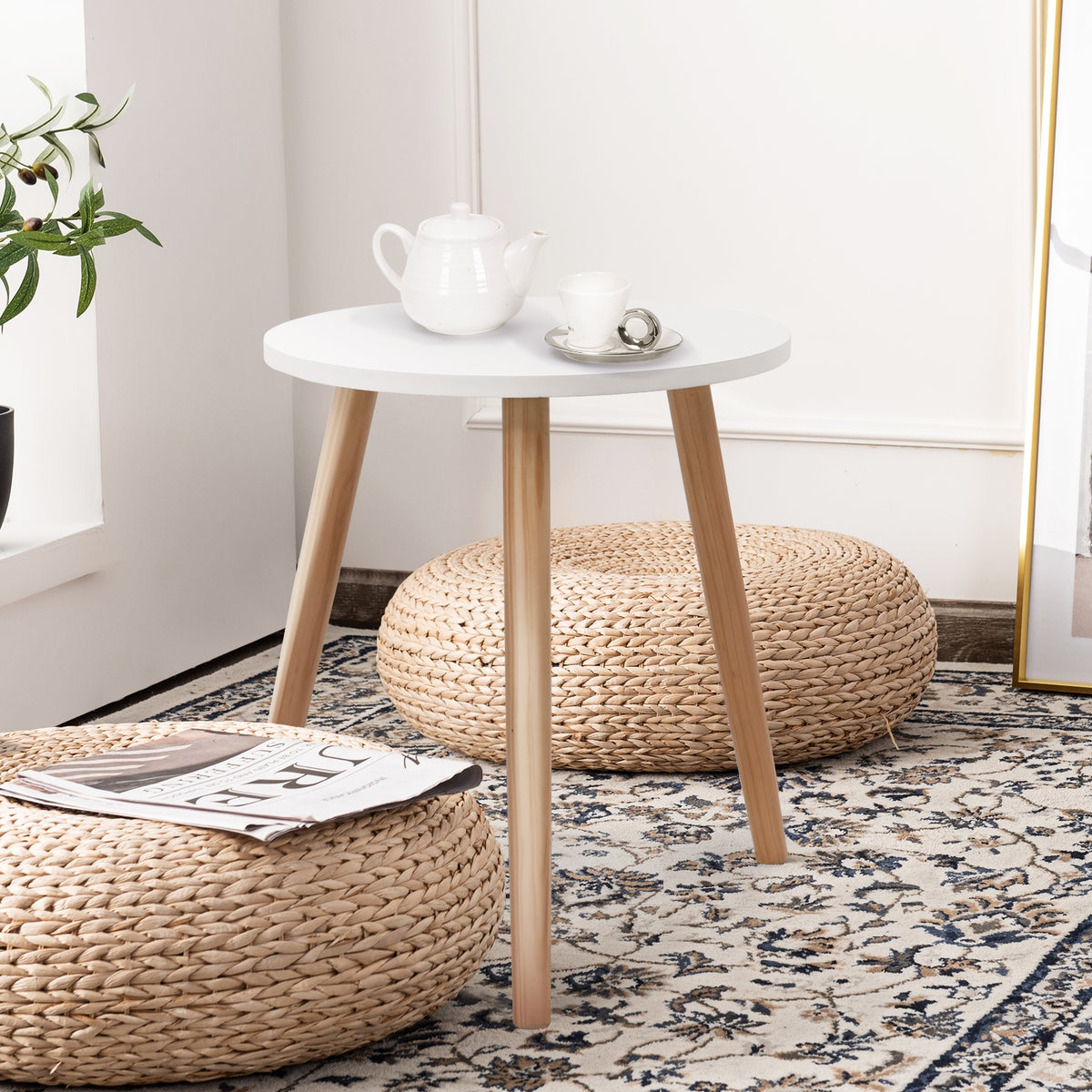 16 Inch Modern Round Coffee Table - Pine Wood
