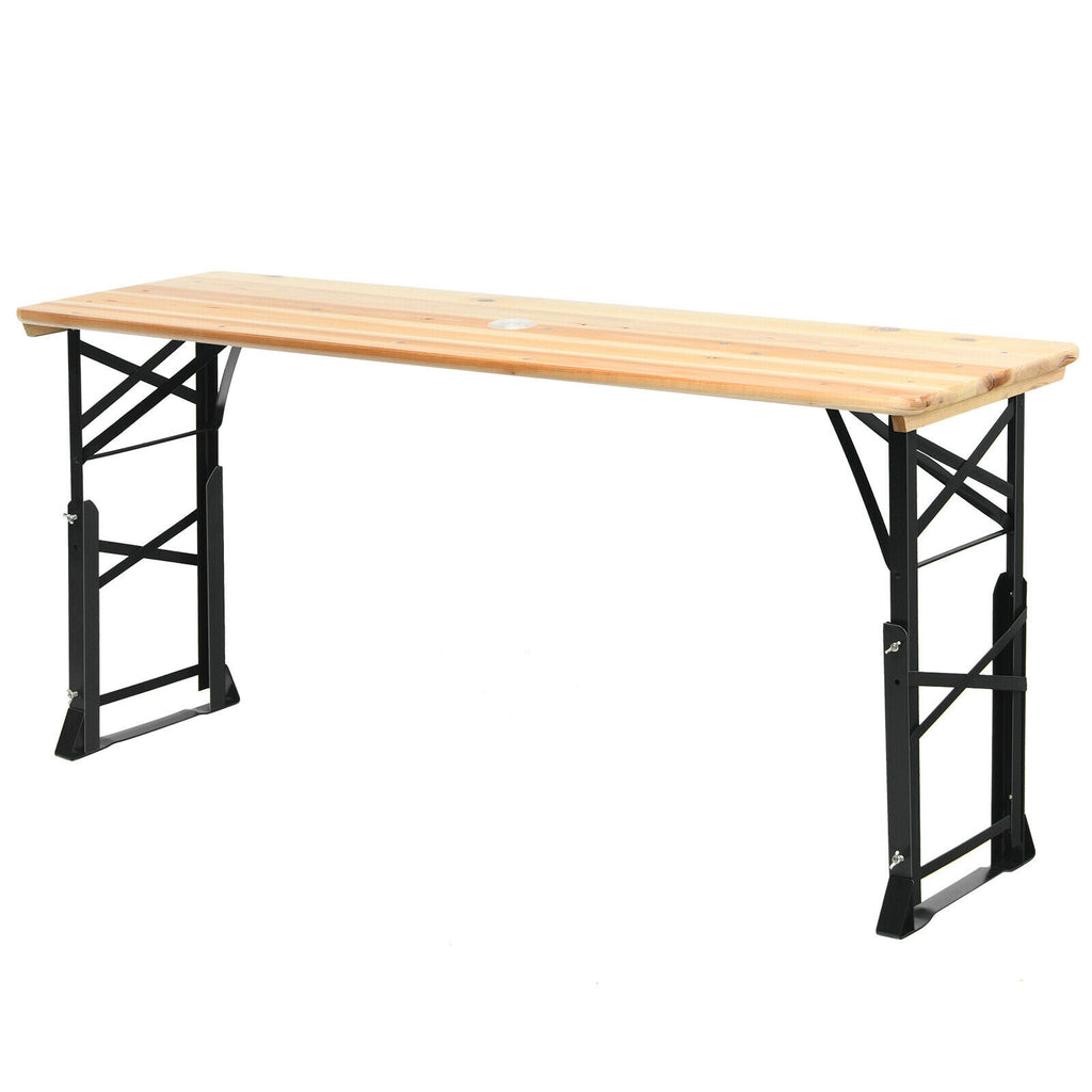 3-Piece Wooden Picnic Table Set with Umbrella & Base