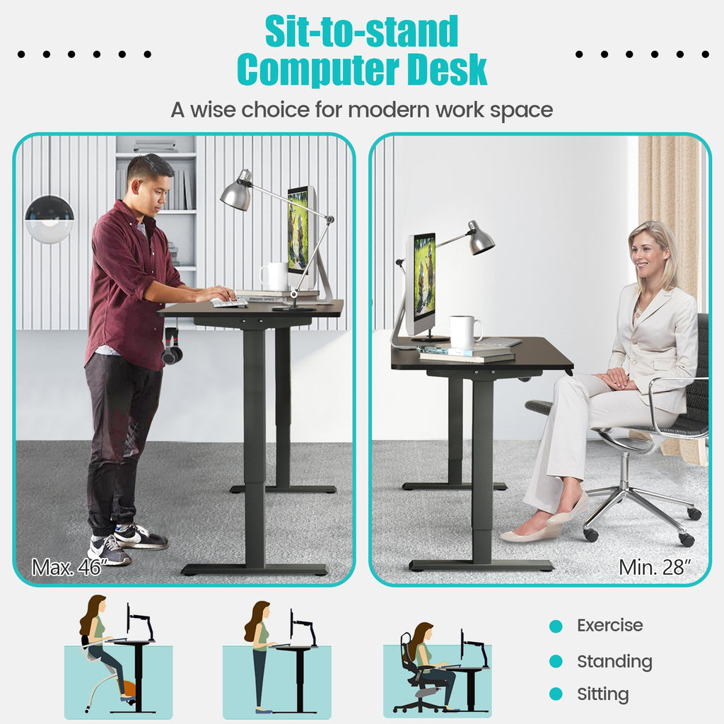Electric Height Adjustable Standing Desk with Memory Controller - Black