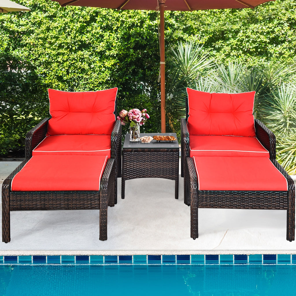 5-Piece Patio Rattan Sofa Set with Cushions - Red