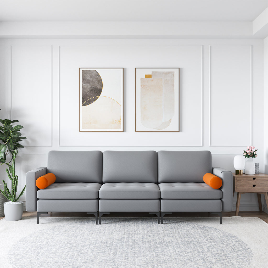 3-Seat Sofa with USB Ports and Storage - Gray