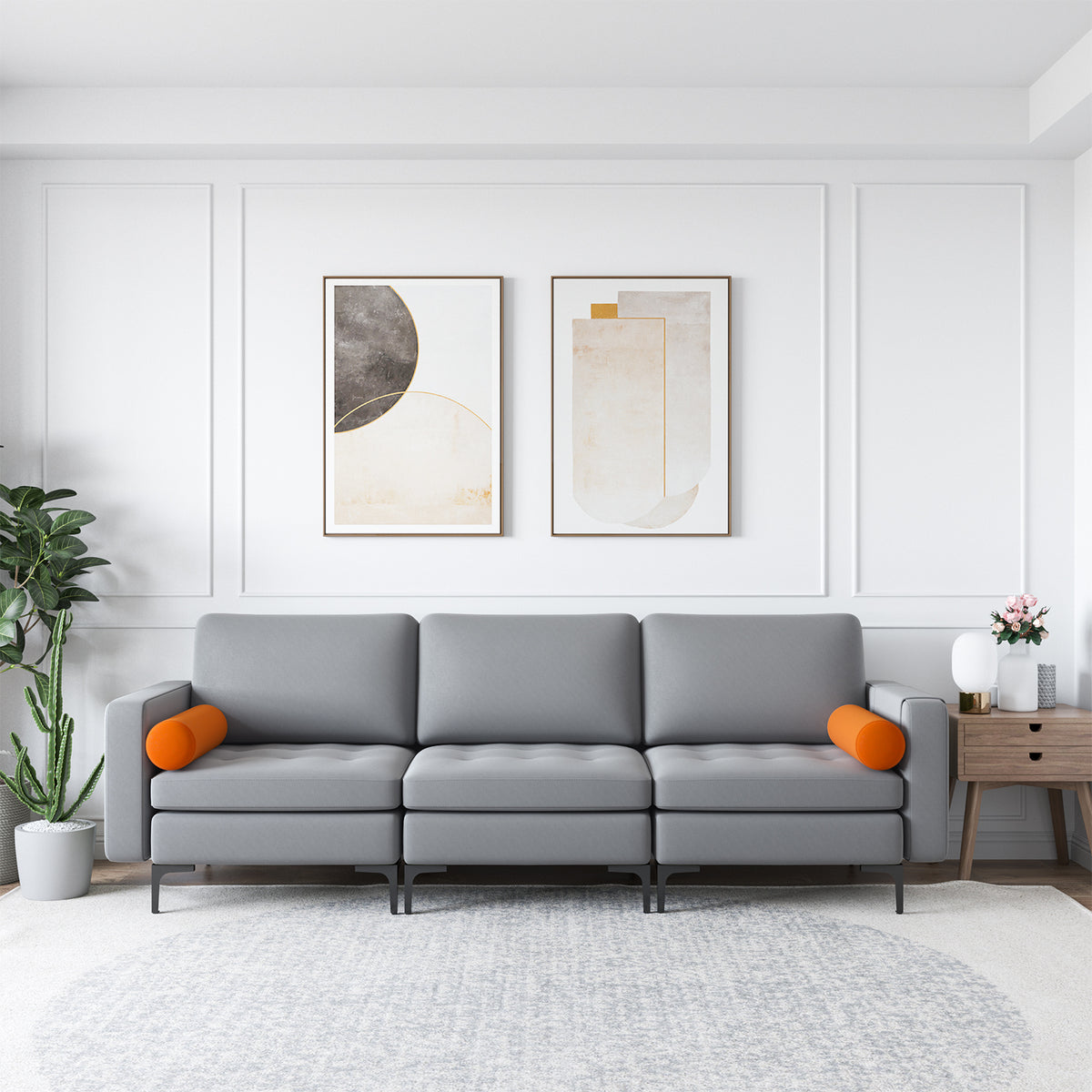 3-Seat Sofa with USB Ports and Storage - Gray