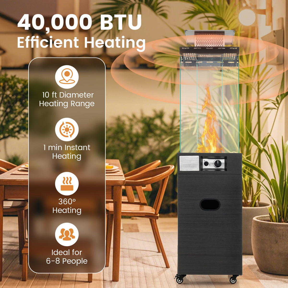 40000 BTU Patio Heater Outdoor Propane Gas with Cover and Wheels