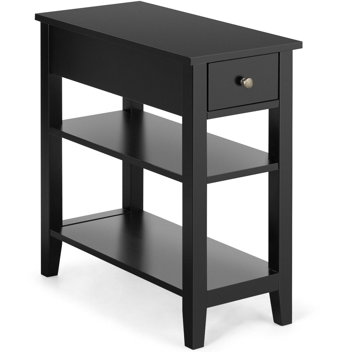 3-Tier End Table with Drawer and Shelves - Black