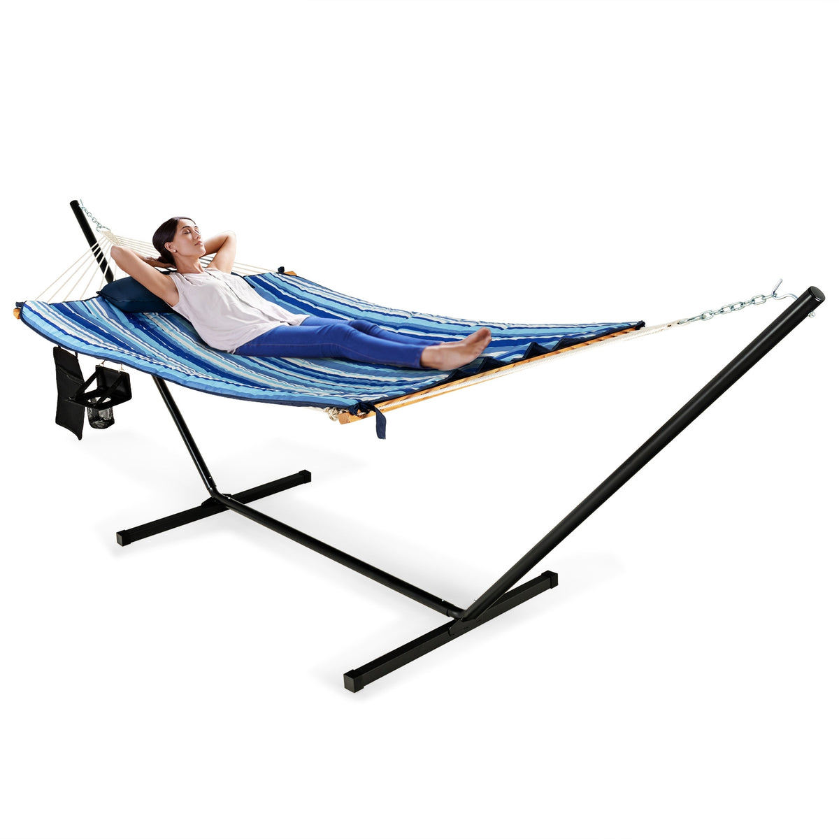 Hammock Chair Stand Set Cotton Swing with Pillow Cup Holder Indoor