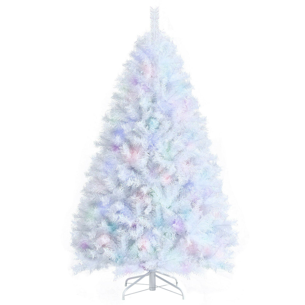 White 6 ft Artificial Christmas Tree with Iridescent Tips & Metal Stand - Foldable & Durable
