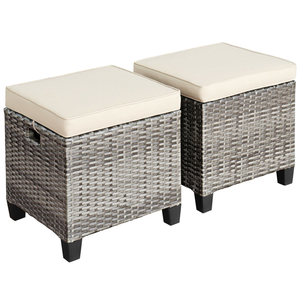 2 Pieces Patio Rattan Ottoman Seat with Removable Cushions
