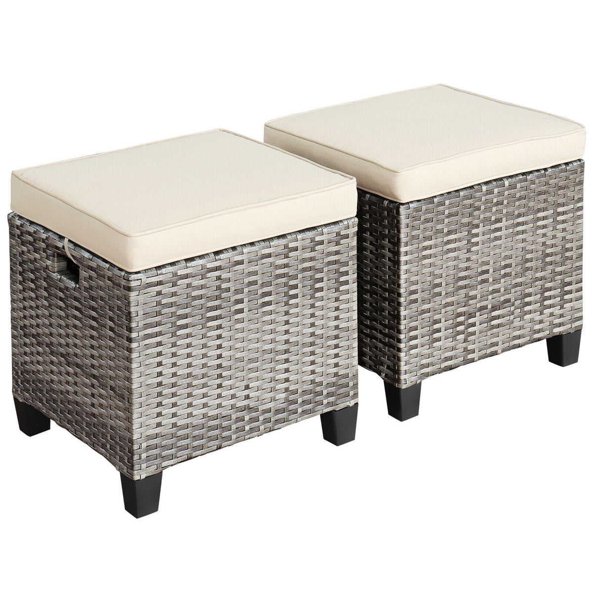 2 Pieces Patio Rattan Ottoman Seat with Removable Cushions