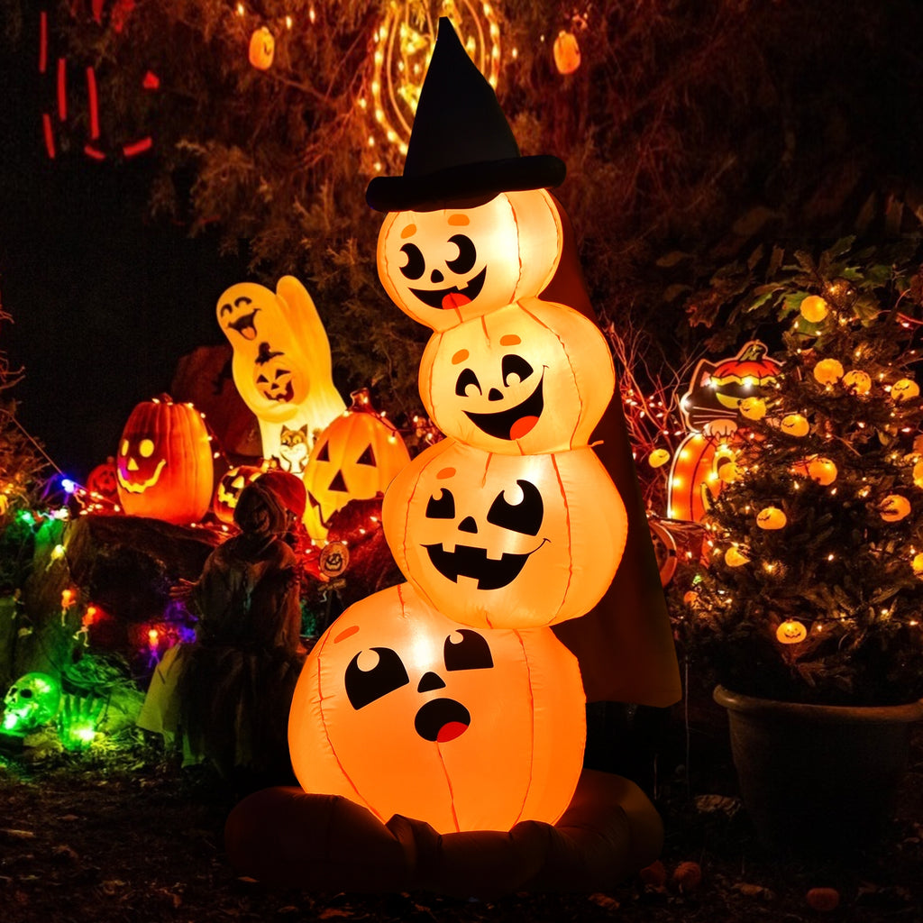 7 Feet Inflatable Pumpkin Combo with Witch's Hat & LED Lights - 4 Pumpkins Variation