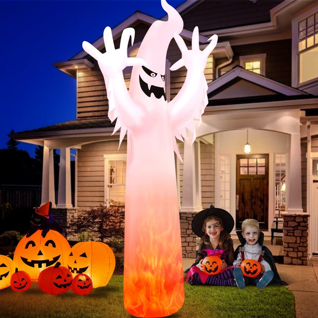 12 Feet Halloween Inflatable Ghost with Flame LED Lights - Yard Decor