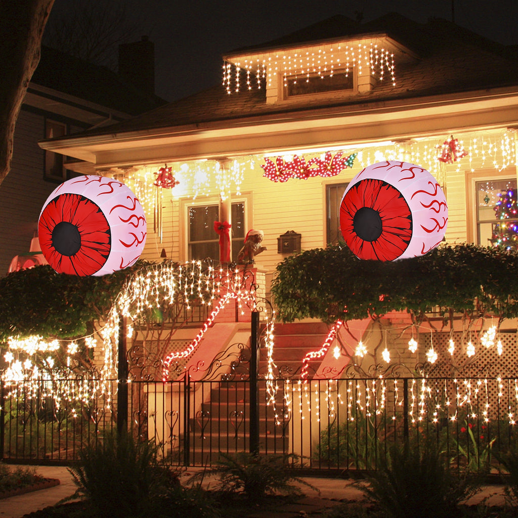 Halloween Inflatable Eyeballs with Air Blower - 2 Pack, Scary Decor