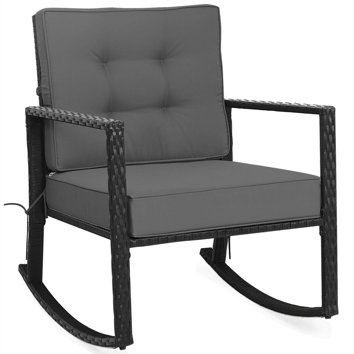 Rattan Rocking Chair with Cushion, Gray