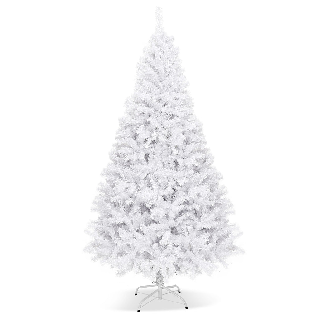 7.5 ft White Artificial Christmas Tree with Metal Stand - Foldable, Realistic Branches