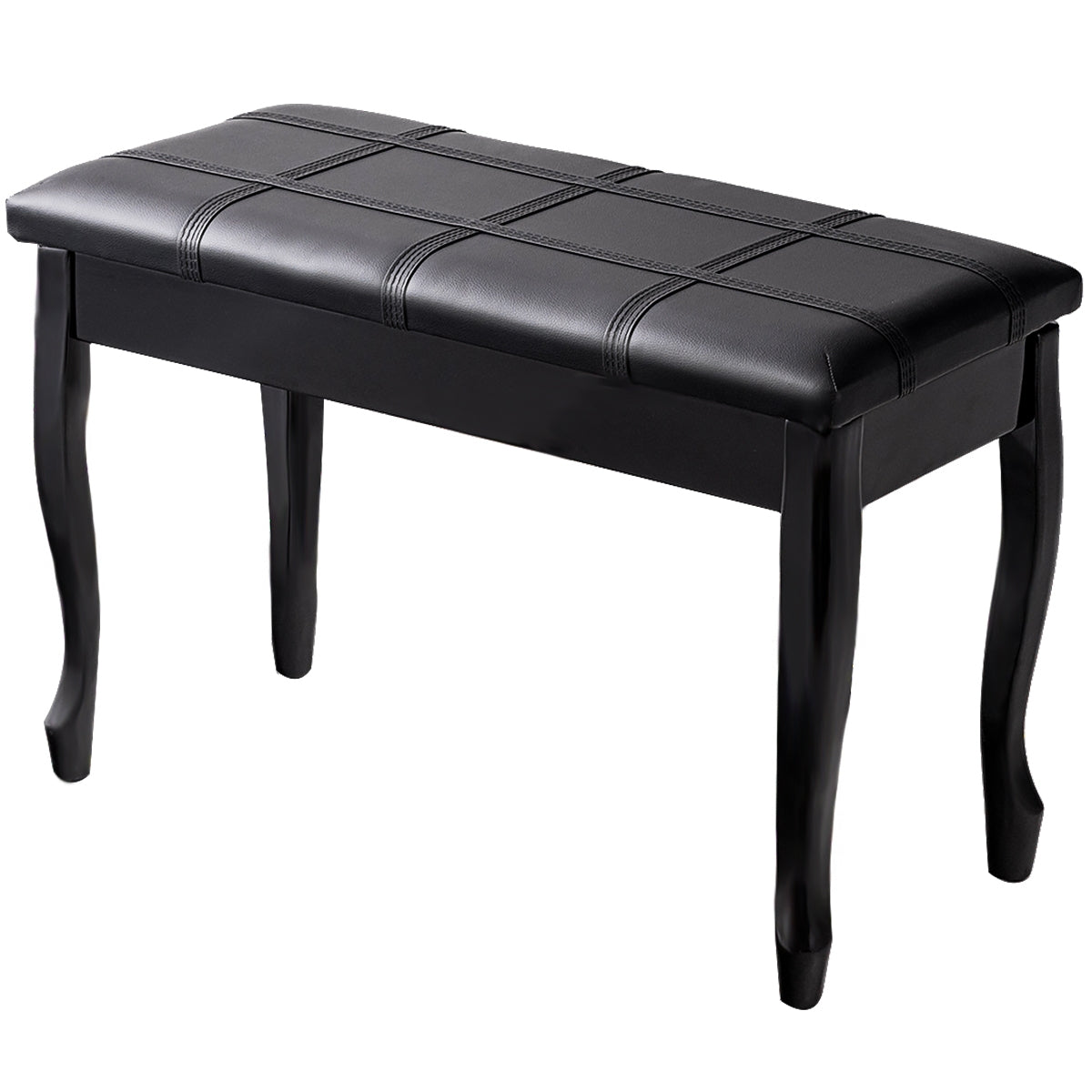 Solid Wood PU Leather Piano Bench with Storage - Black