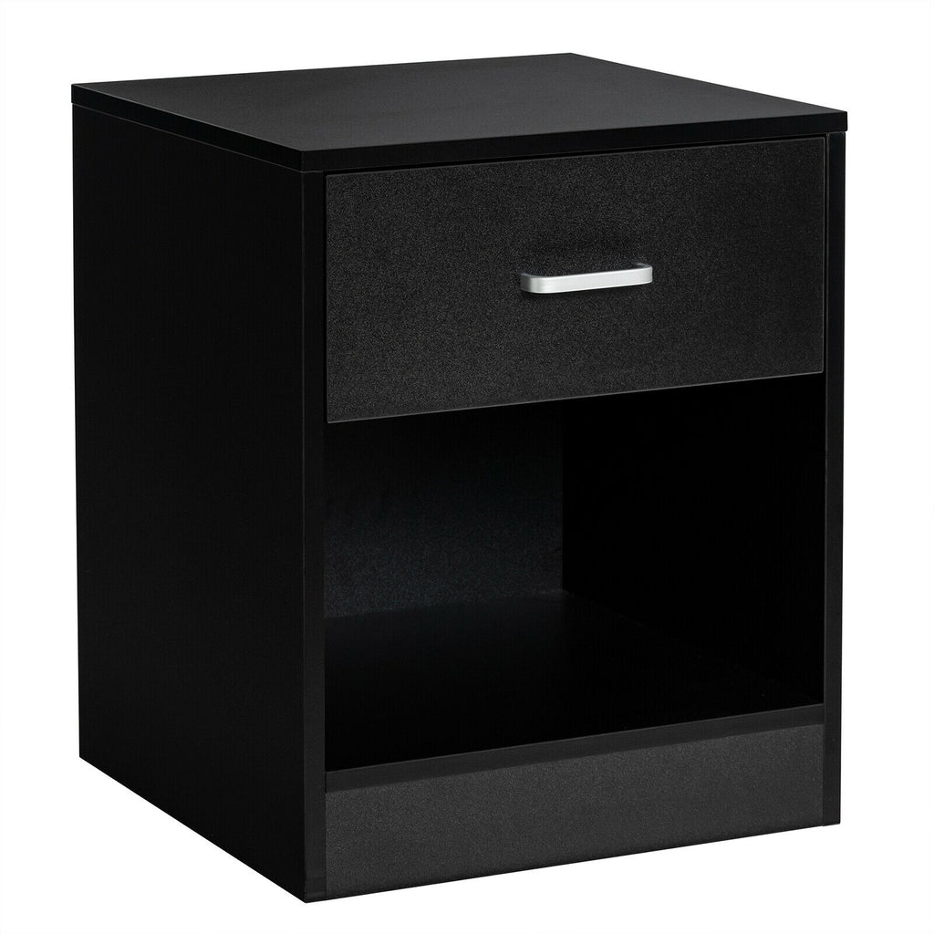 Modern Wooden Nightstand with Drawer and Open Storage - Brown