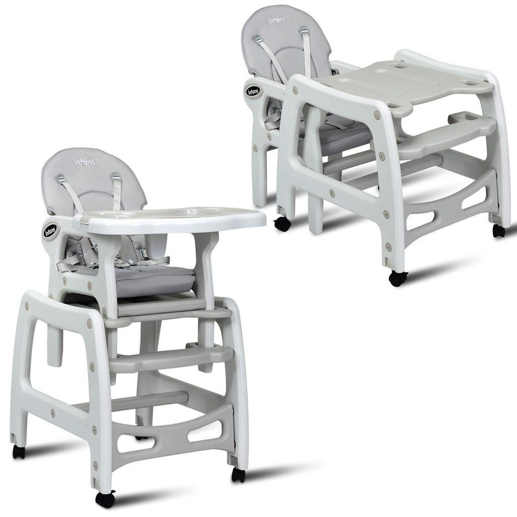 Gray 3-in-1 Baby High Chair with Lockable Wheels, Adjustable Tray & Safety Restraint