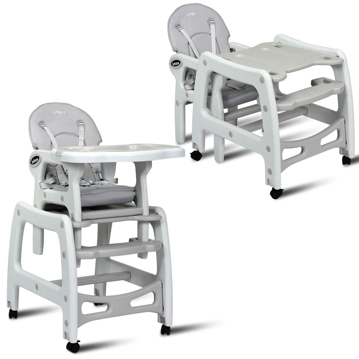Gray 3-in-1 Baby High Chair with Lockable Wheels, Adjustable Tray & Safety Restraint