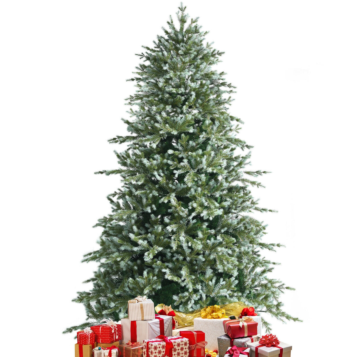 8Ft Hinged Artificial Christmas Tree with Dense PE PVC Tips & Metal Base