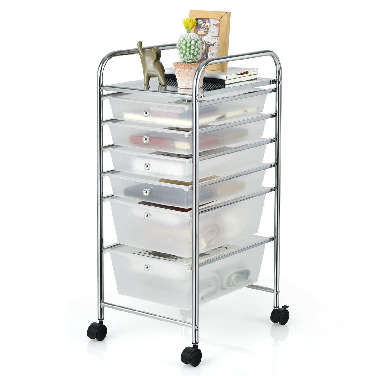 6-Drawer Rolling Storage Cart Organizer - Transparent