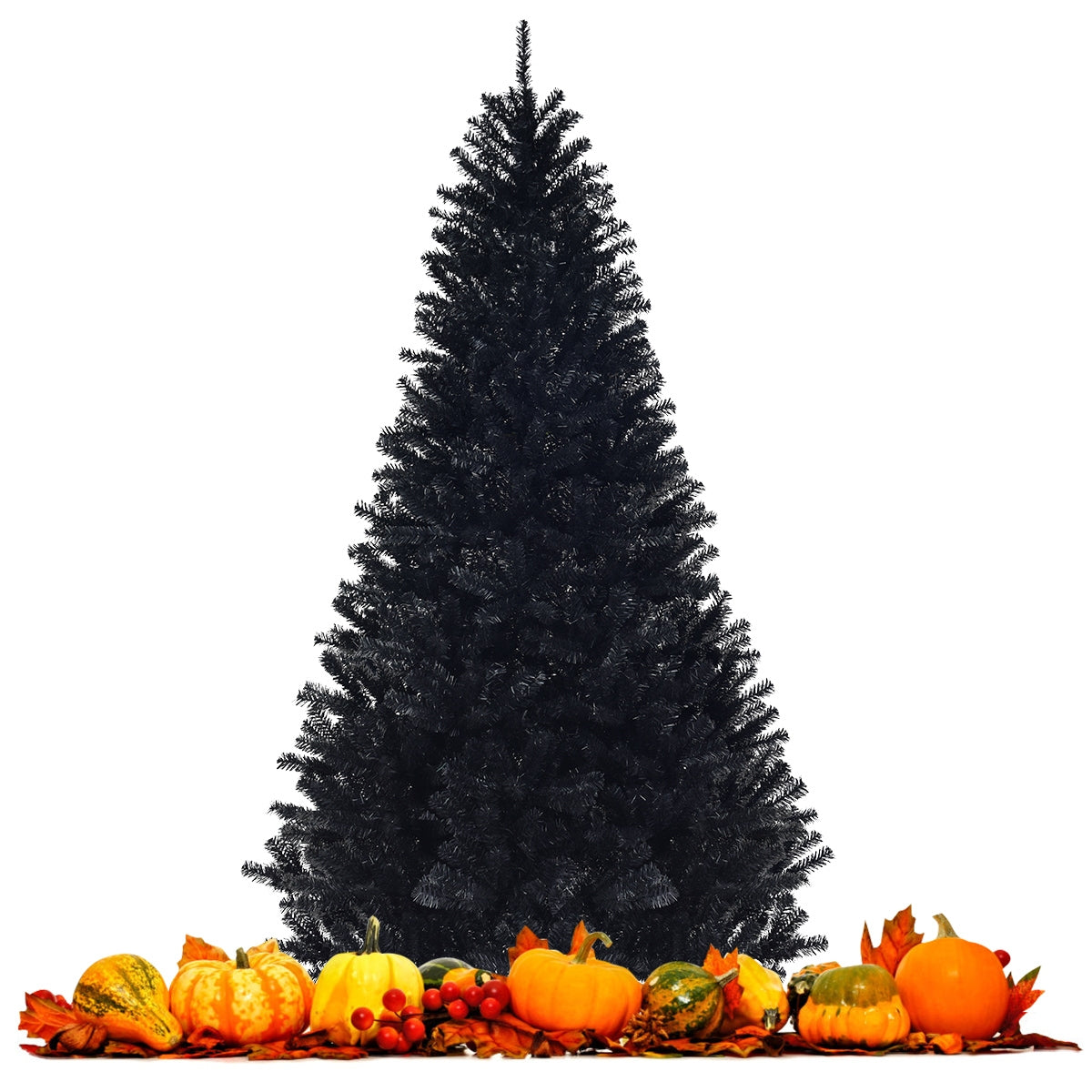 Hinged Artificial Christmas Tree - 7.5 Feet Black Holiday Tree with 1258 Tips
