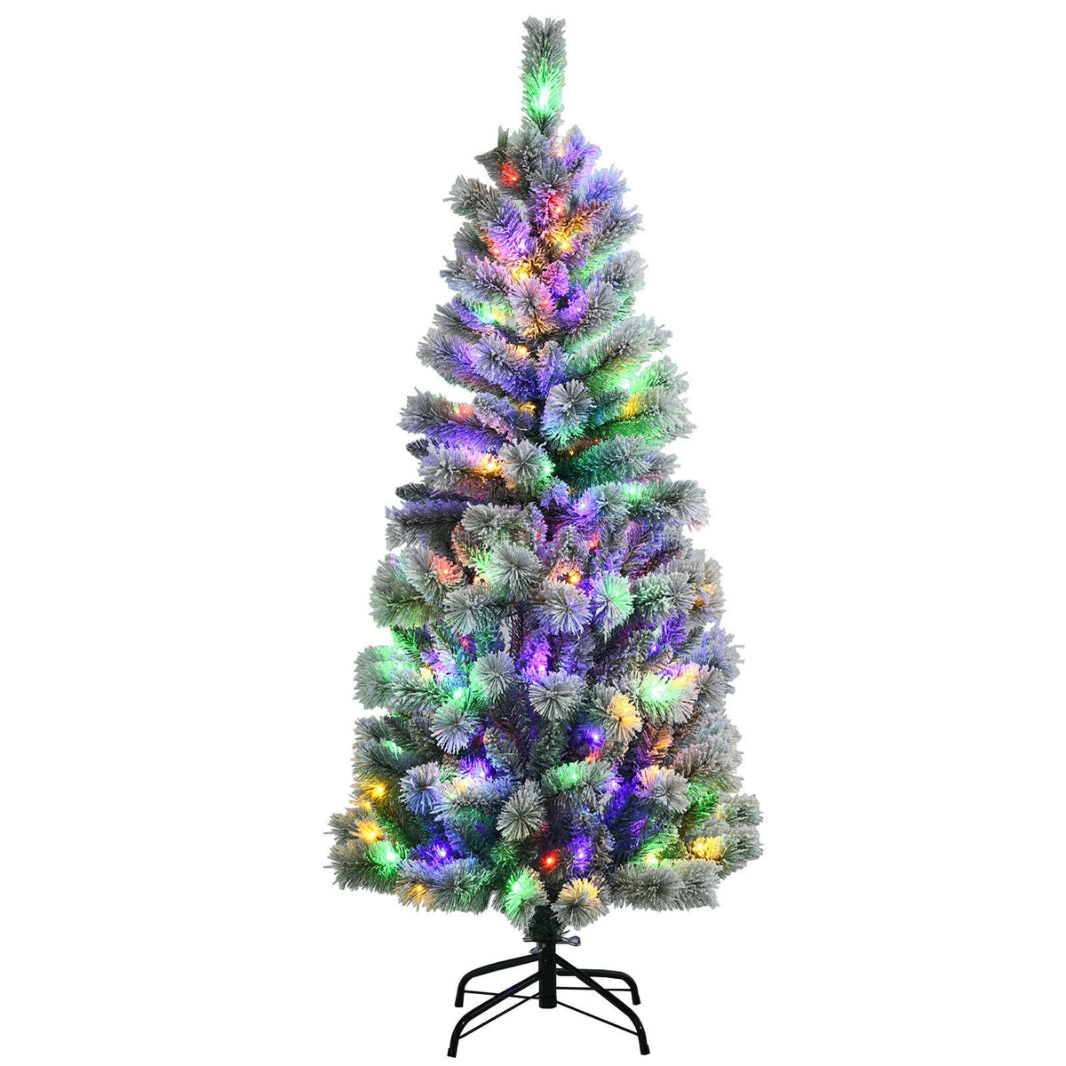 5/6/7.5/8 Feet Pre-lit Snow Flocked Christmas Tree with 9 Lighting Modes - Foldable & Sturdy Stand