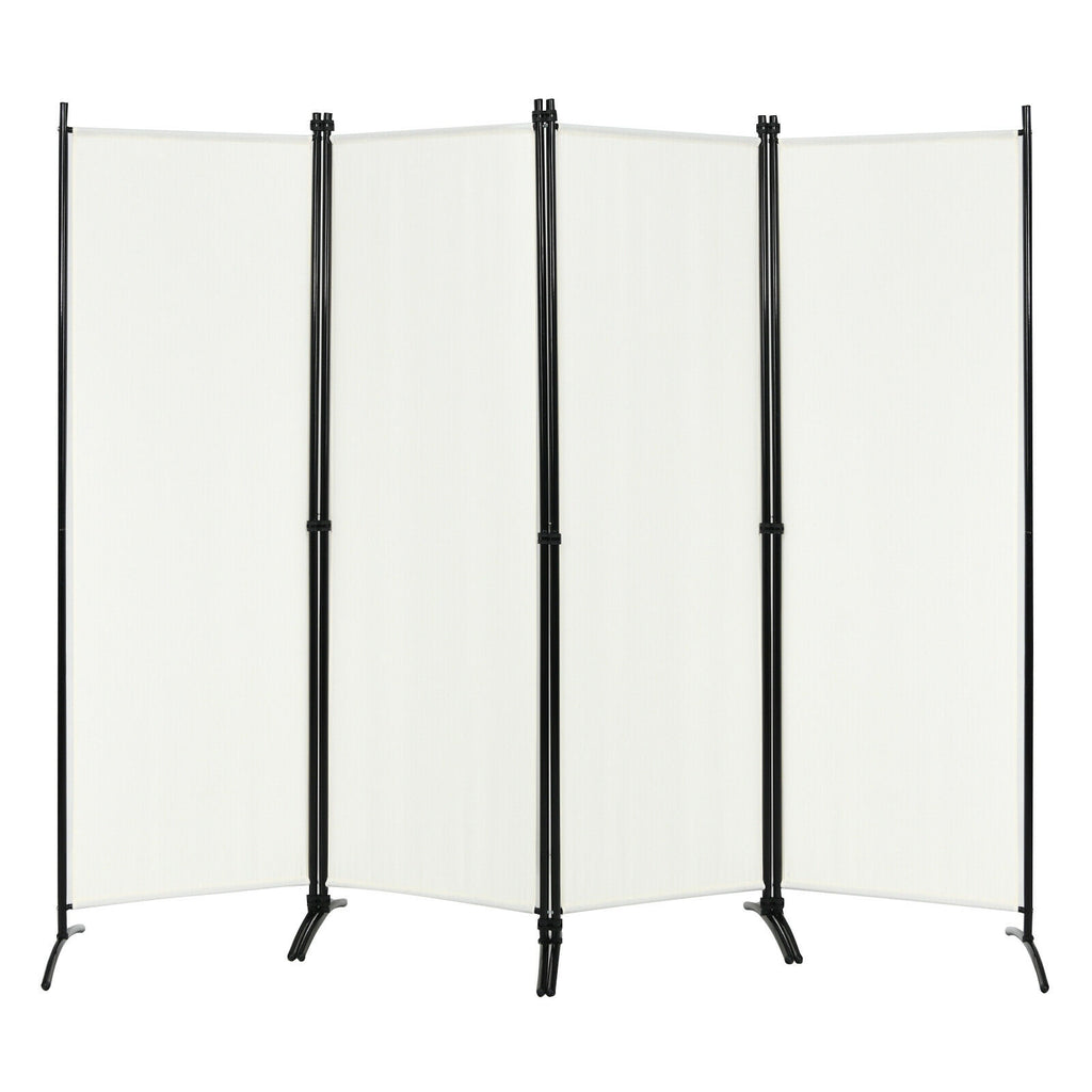 4-Panel Room Divider with Steel Frame - 5.6 Feet, White, Indoor & Outdoor Privacy Screen - Costway