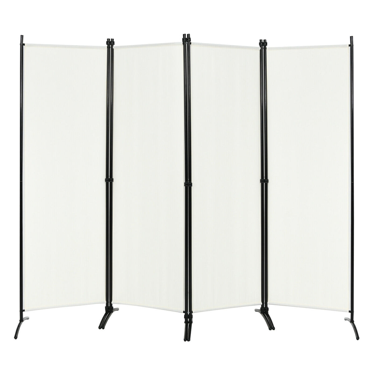 4-Panel Room Divider with Steel Frame - 5.6 Feet, White, Indoor & Outdoor Privacy Screen - Costway