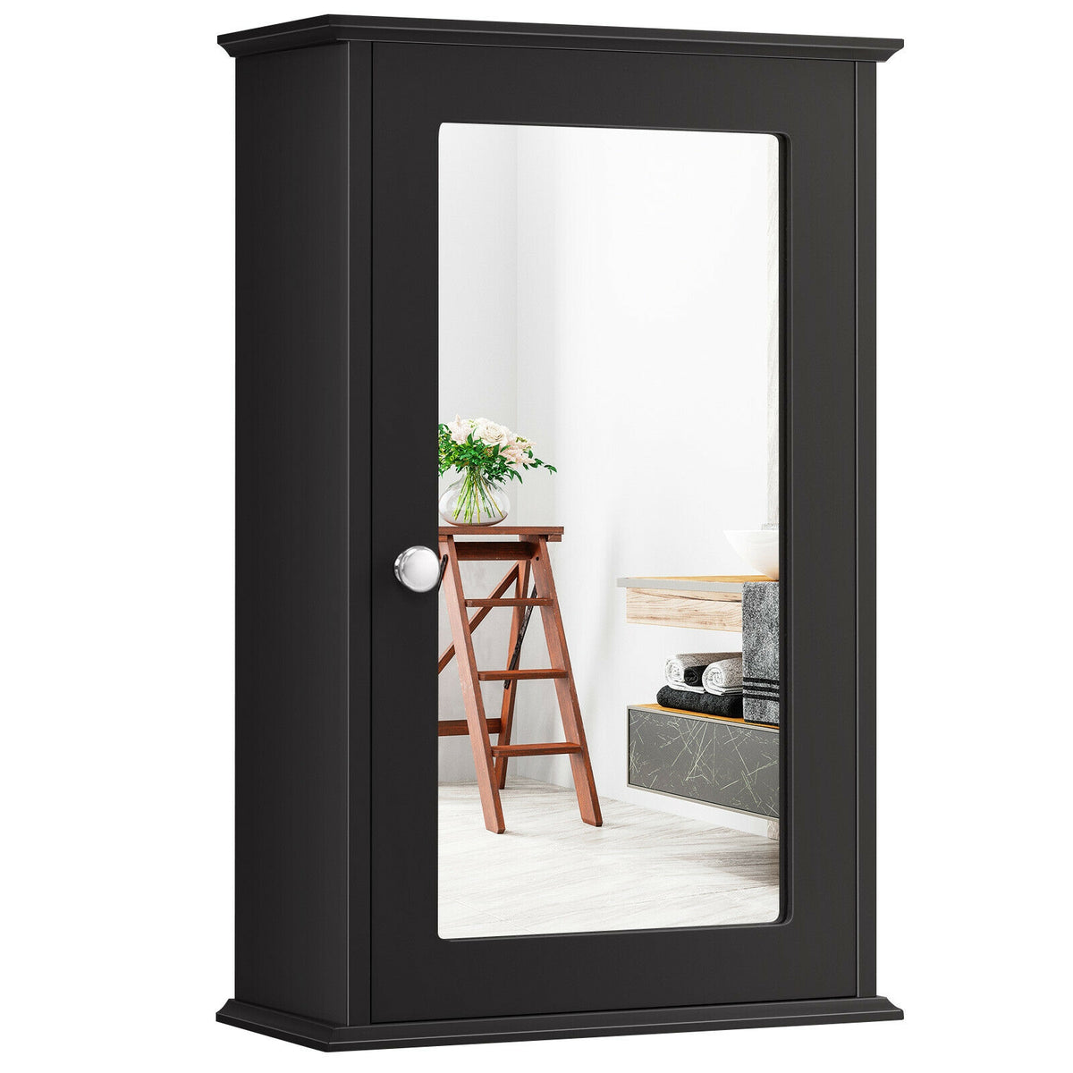 Bathroom Wall Cabinet with Single Mirror Door and Adjustable Shelf