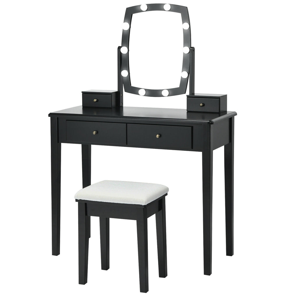 Vanity Table Set with Lighted Mirror, Black