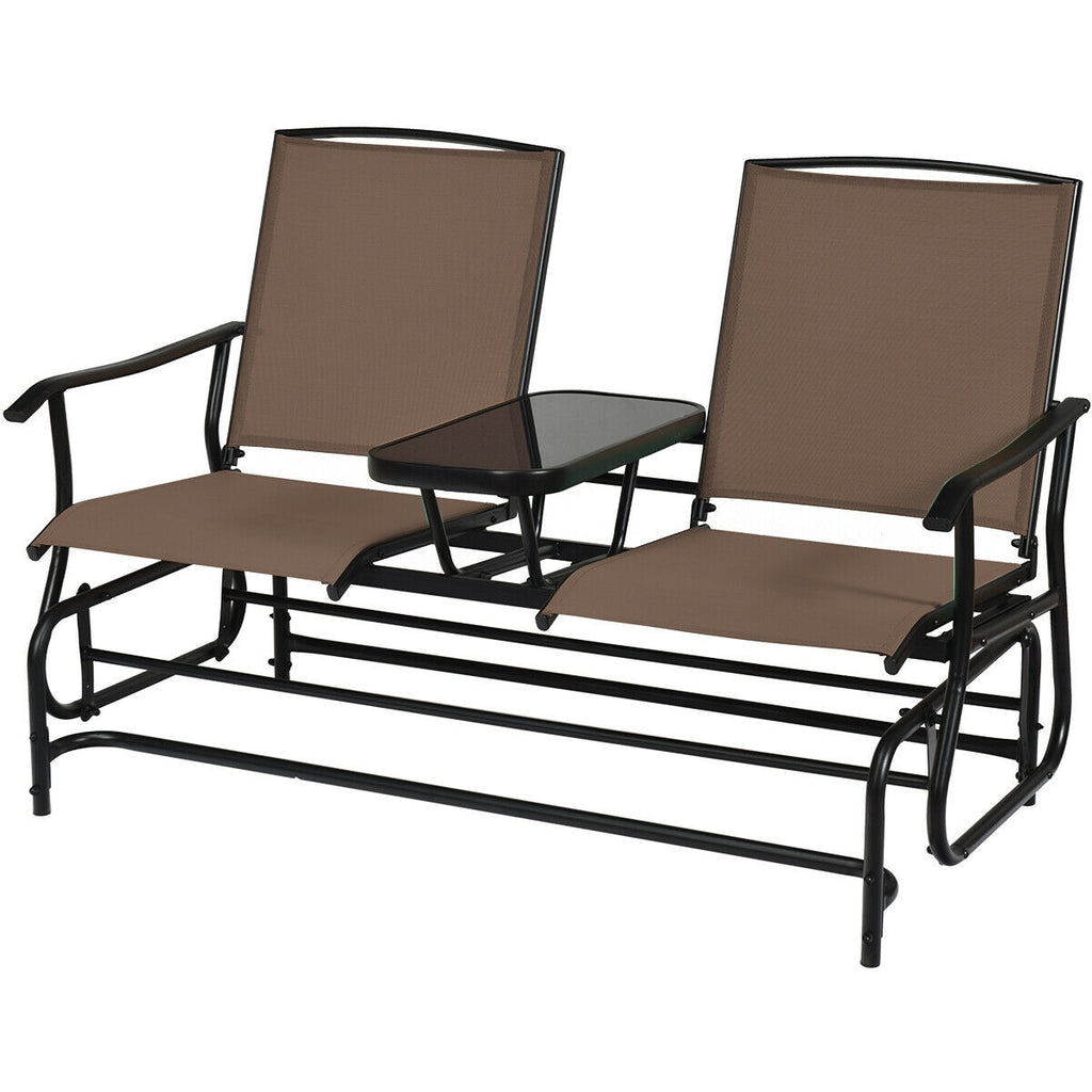 Patio Rattan Rocker Chairs with Glass Table & Cushions - Style B, Yellow