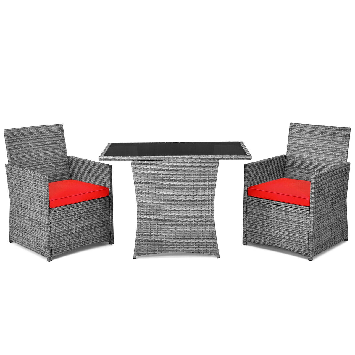 3-Piece Patio Rattan Furniture Set with Sofa - Red