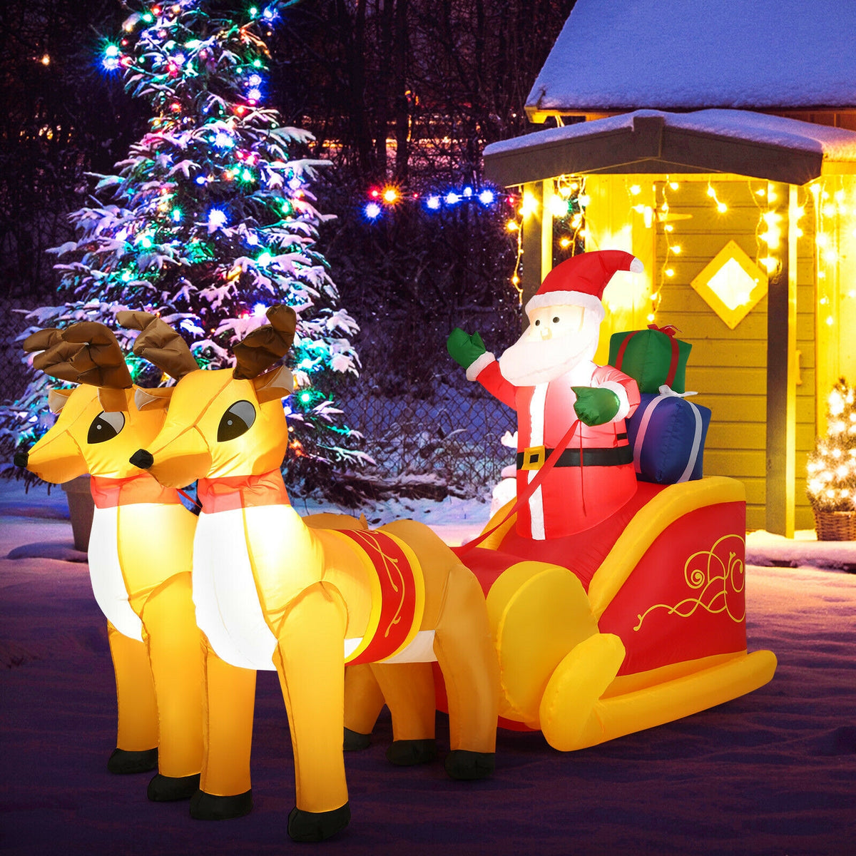 Inflatable Santa with Double Reindeer and Sled - Waterproof Outdoor Christmas Decor - Variation: Santa Claus with Double Reindeer Sleigh
