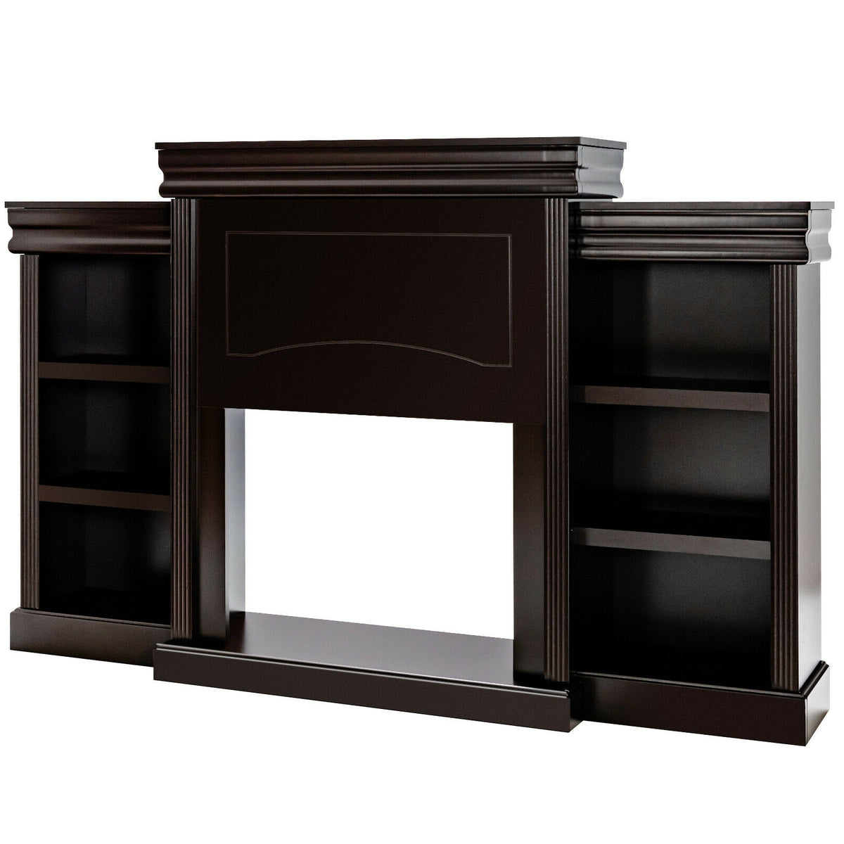 70 Inch Fireplace Media Entertainment Center with Bookcase - Brown