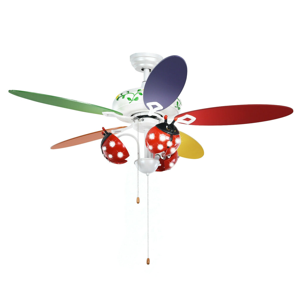 Kids Ceiling Fan with Be Beetle Lampshade, Colorful Blades & Reversible Motor