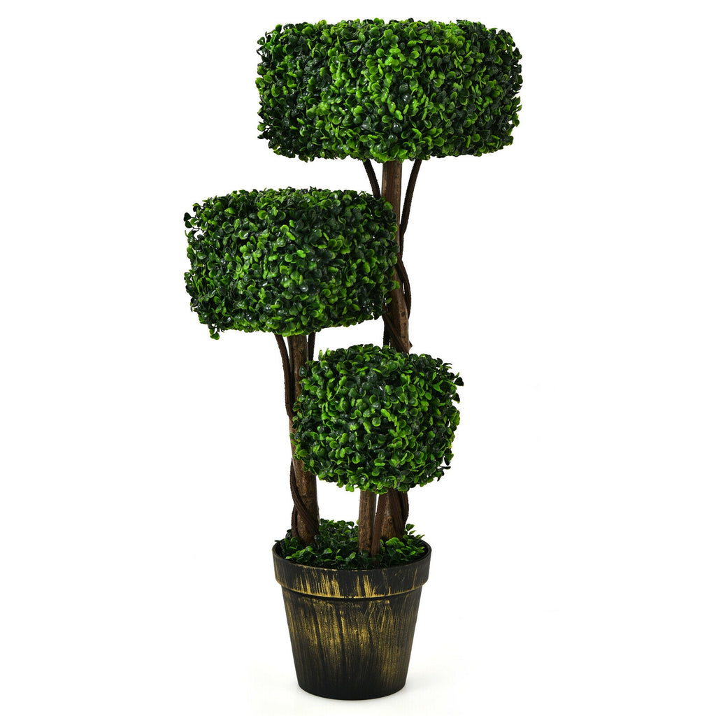 36 Inch Artificial Boxwood Topiary Tree UV Protected Indoor Outdoor Decor