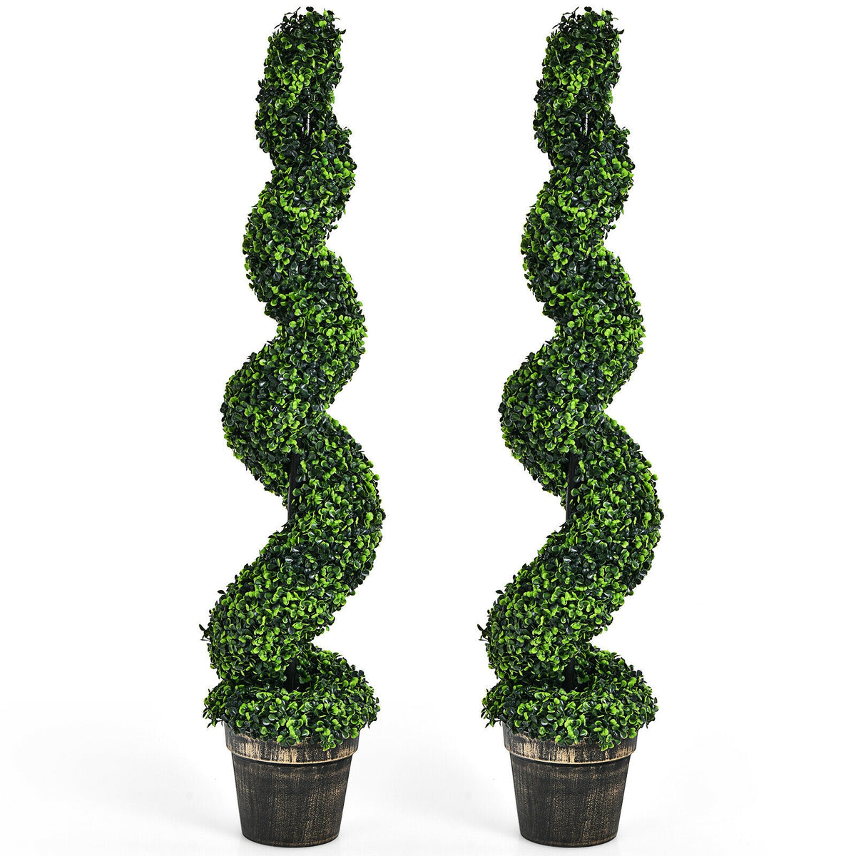 PE Variation 2 Pack 4ft Artificial Spiral Boxwood Topiary Trees Indoor Outdoor Decor