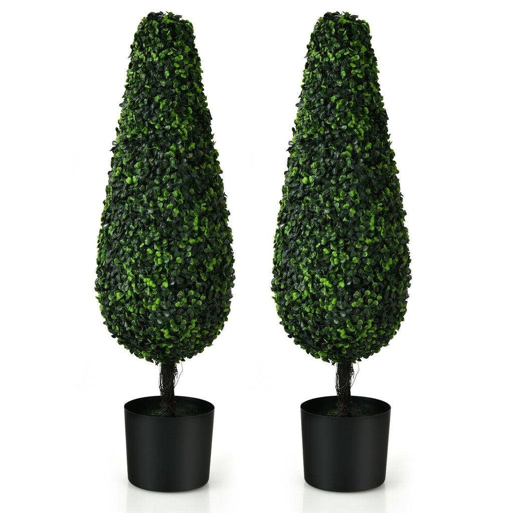 UV Resistant Artificial Topiary Tree - 3 Feet Tower Indoor Outdoor Set of 2