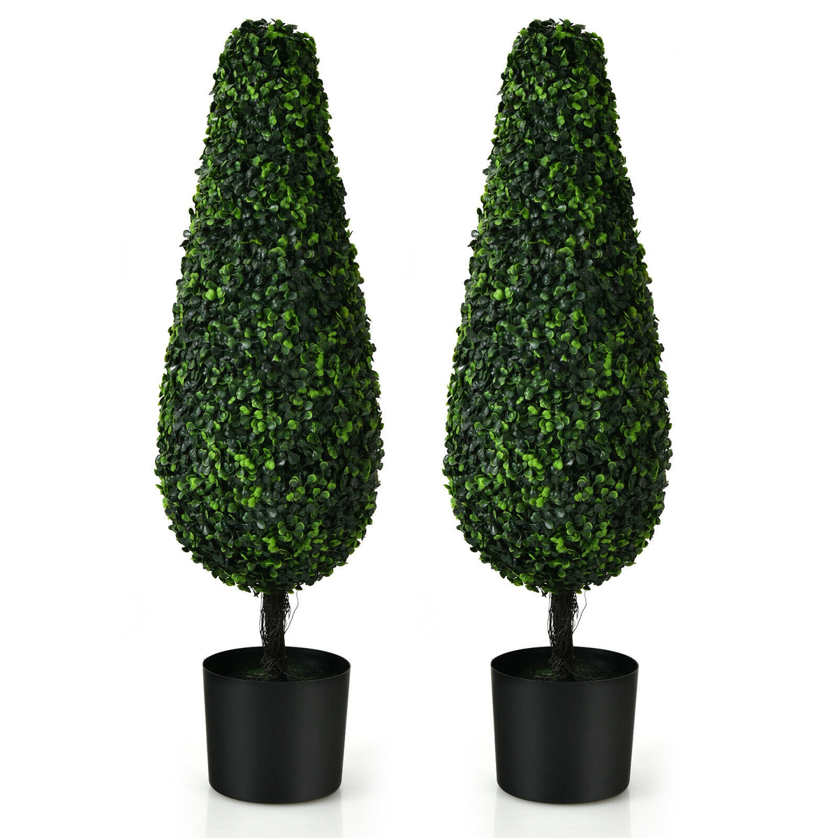 UV Resistant Artificial Topiary Tree - 3 Feet Tower Indoor Outdoor Set of 2