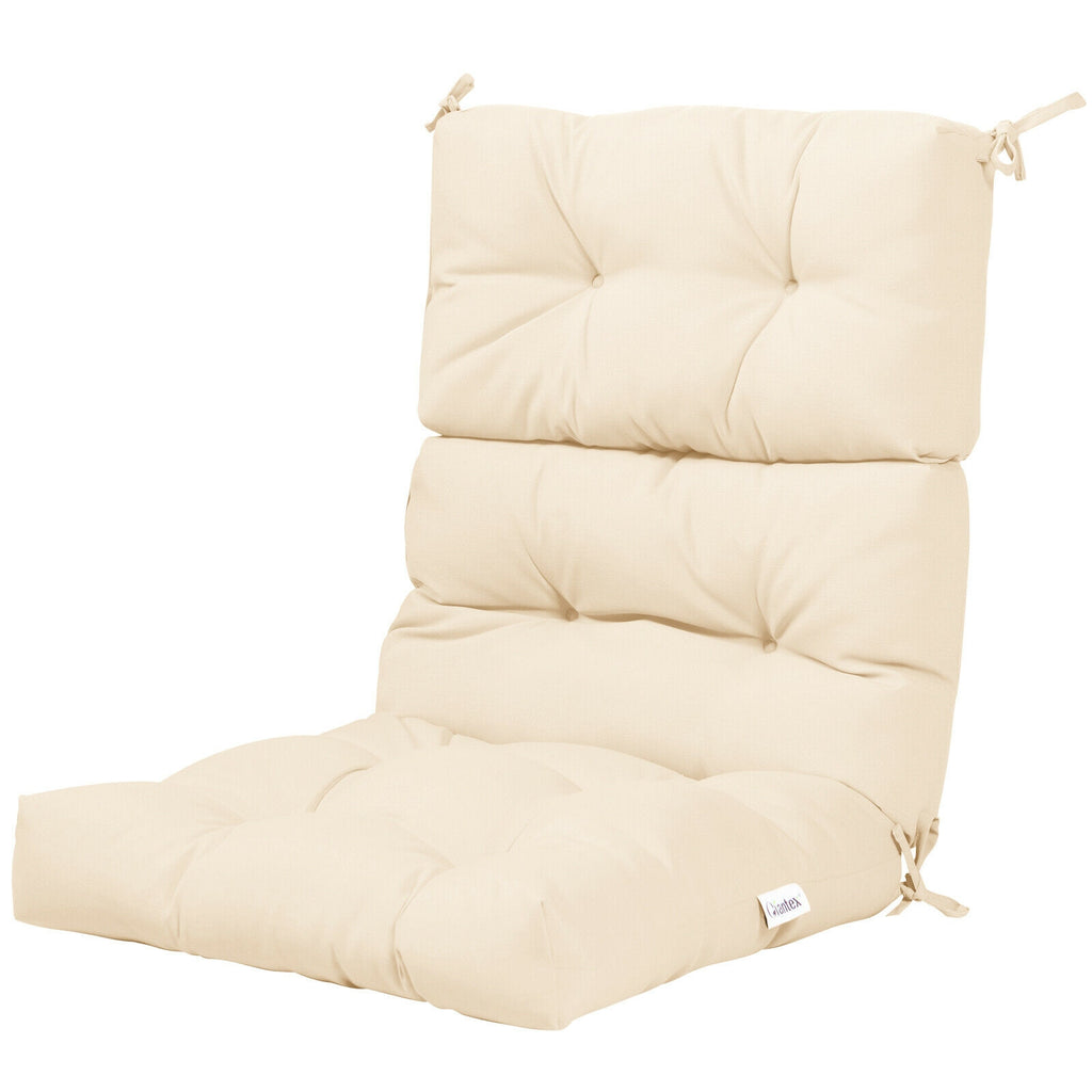 High Back Chair Cushion with Non-Slip Ties - Beige