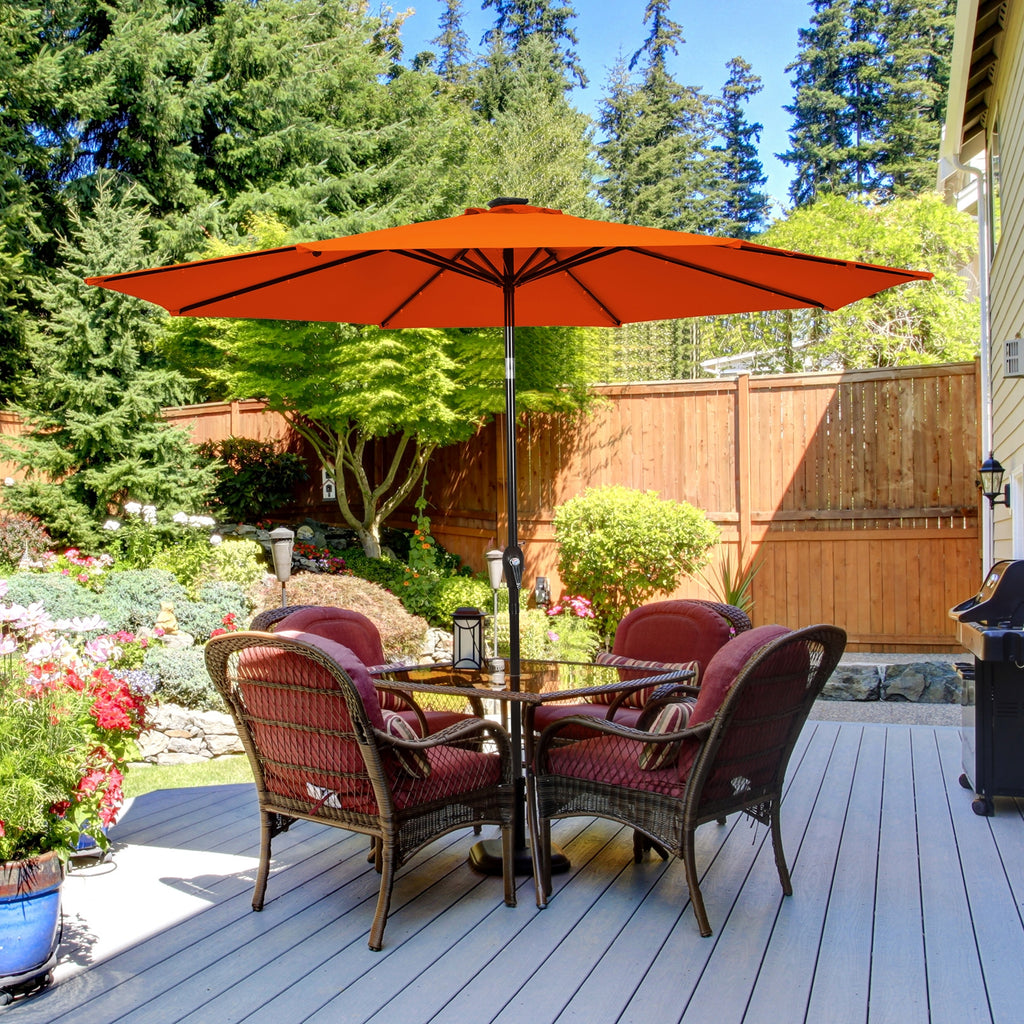 10 FT Patio Umbrella with 24 LED Solar Lights, Orange