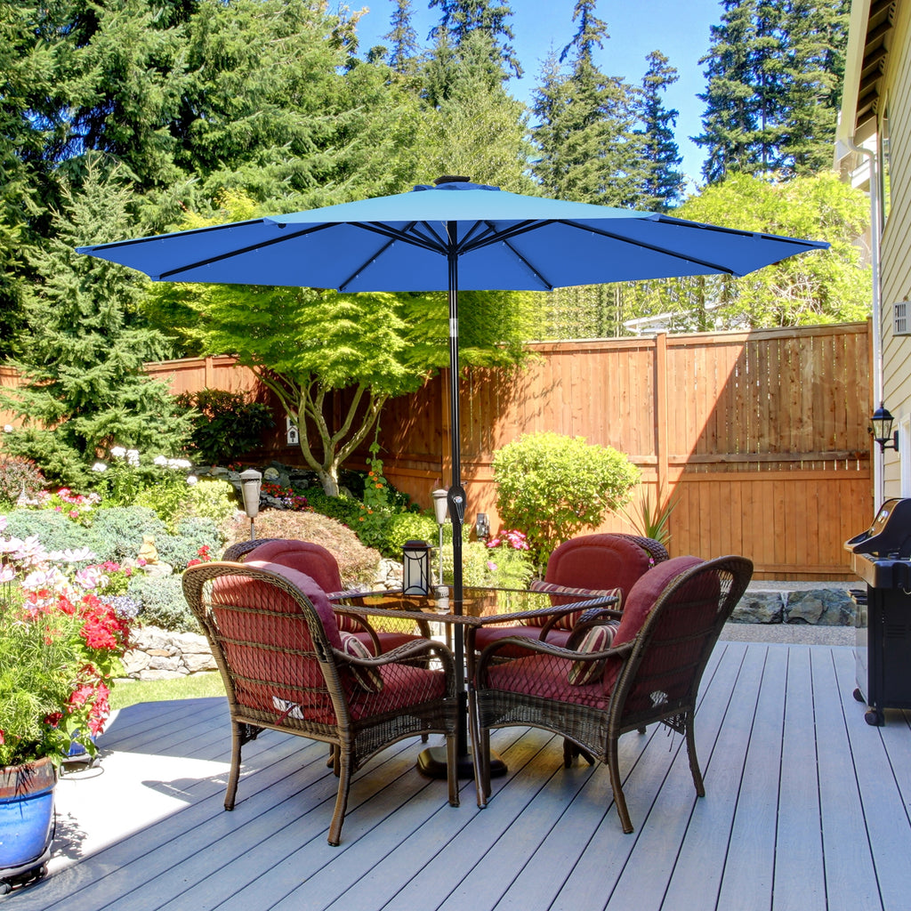 10 Ft Patio Umbrella with 24 Solar LED Lights - Blue