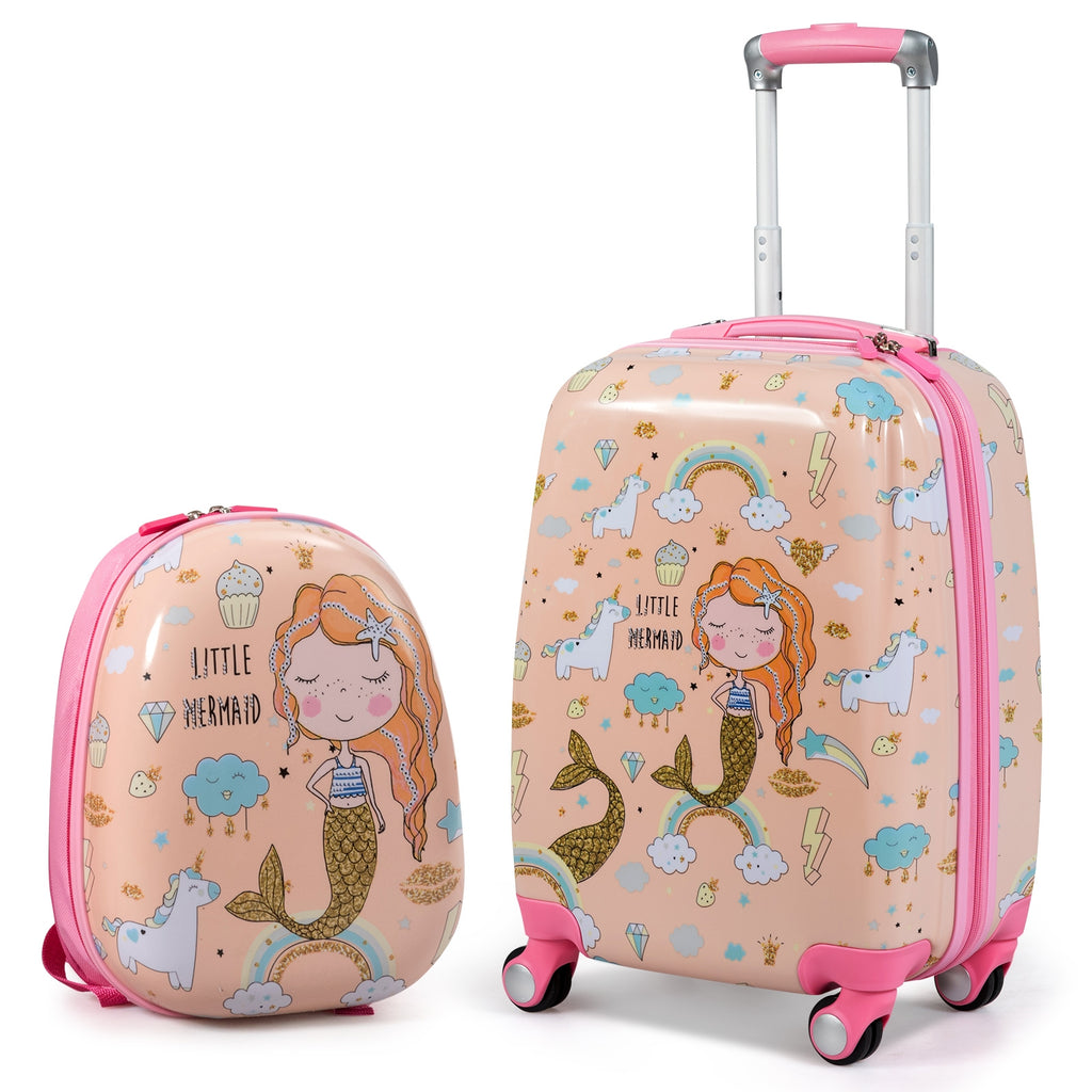 Kids Travel Luggage Set with Backpack and Suitcase - Mermaid Pattern, 12/18 Inch