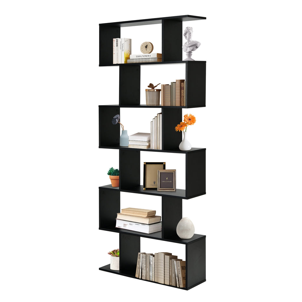 6-Tier S-Shaped Bookshelf - Black