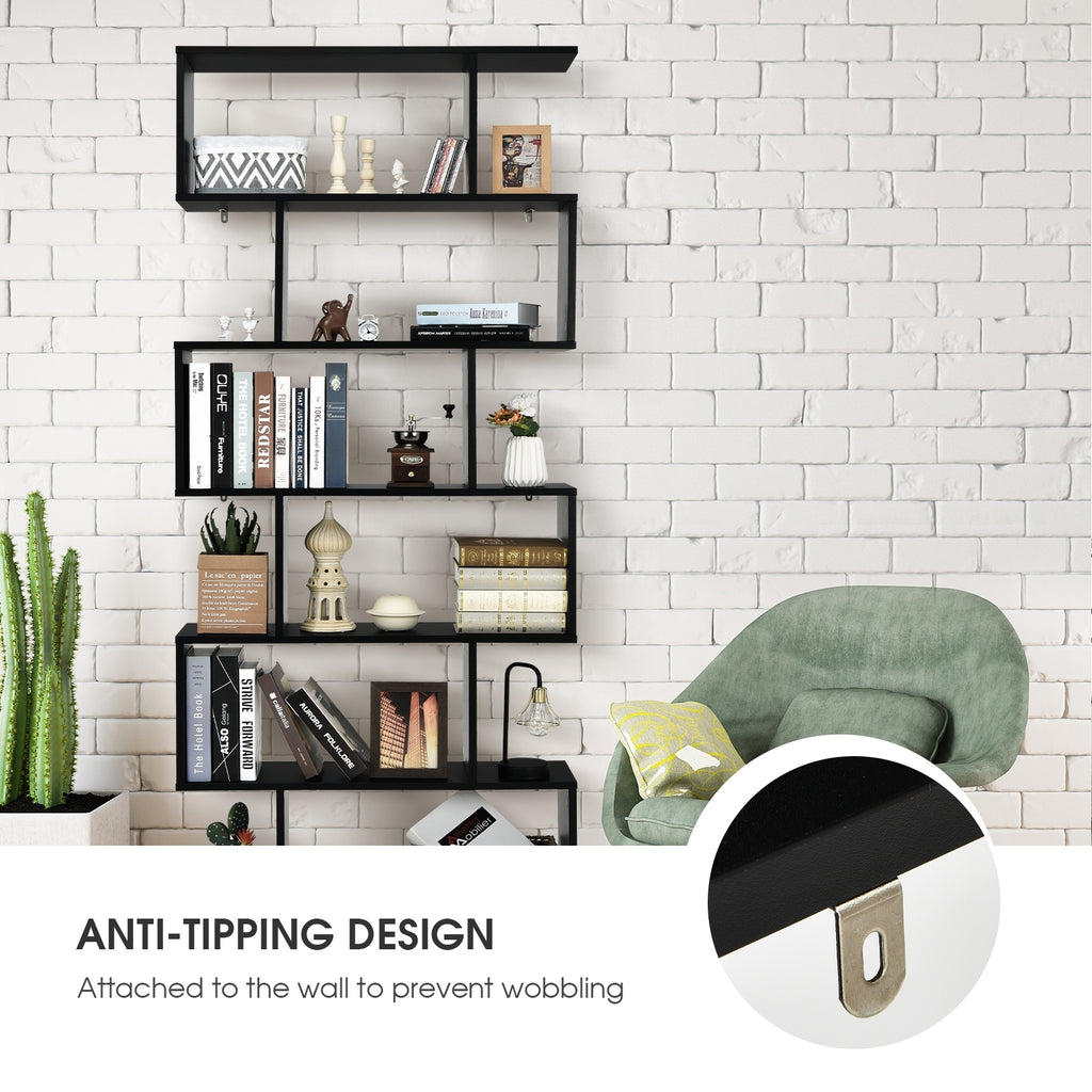 6-Tier S-Shaped Bookshelf - Black