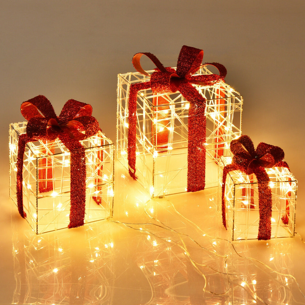 Set of 3 Christmas Lighted Gift Boxes Decorations with 60 LED Lights - Indoor & Outdoor