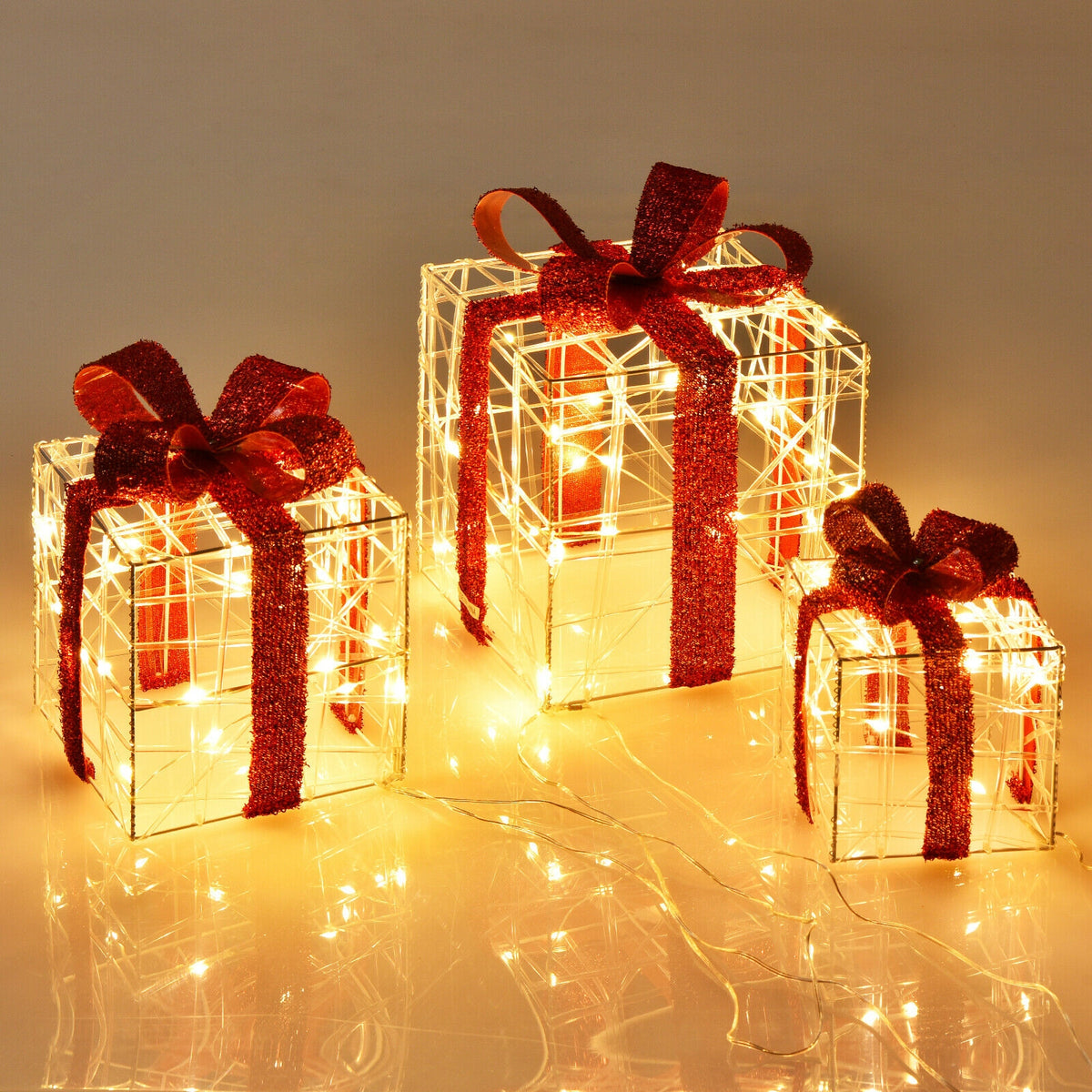Set of 3 Christmas Lighted Gift Boxes Decorations with 60 LED Lights - Indoor & Outdoor