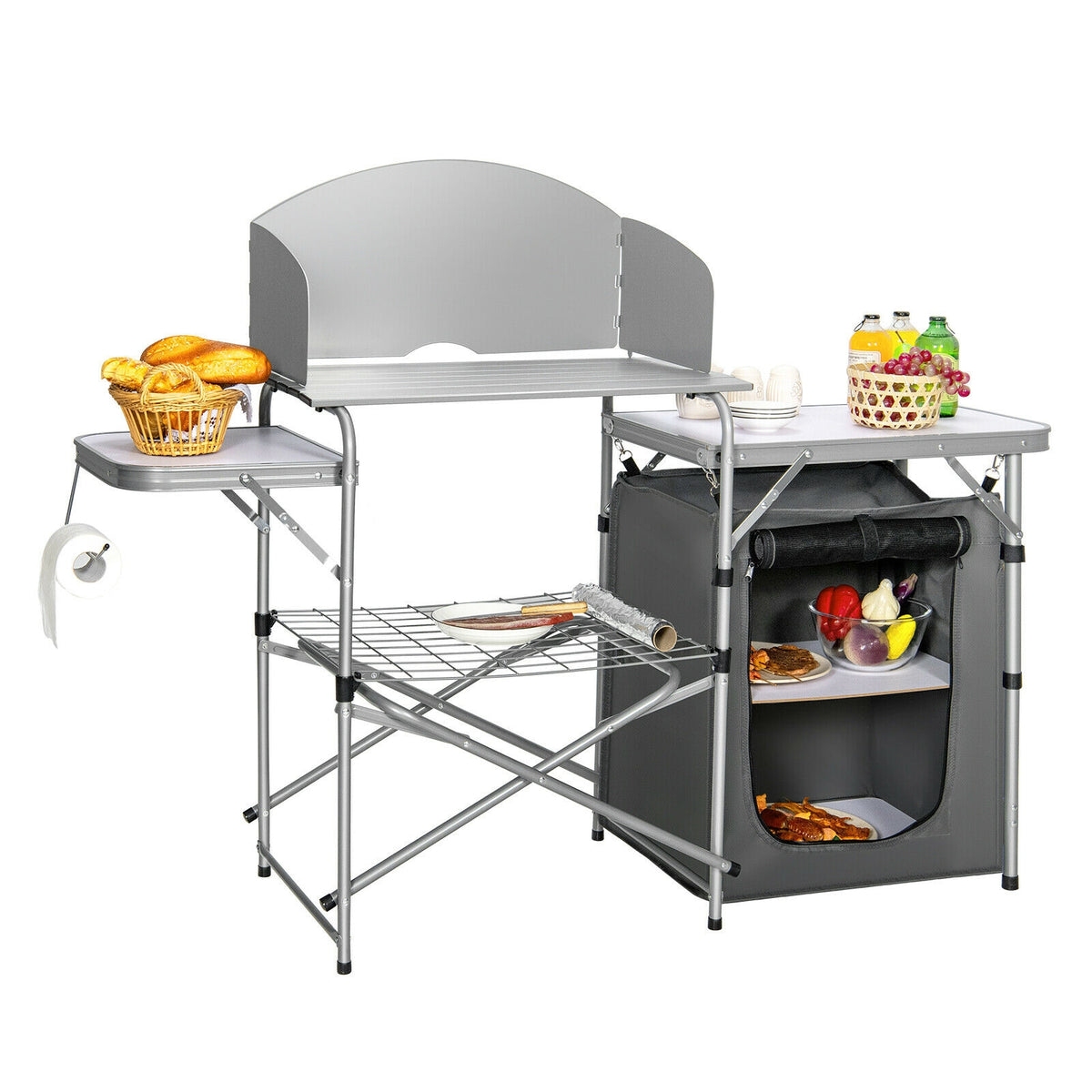 Portable Grilling Table with Windscreen & Bag - Gray