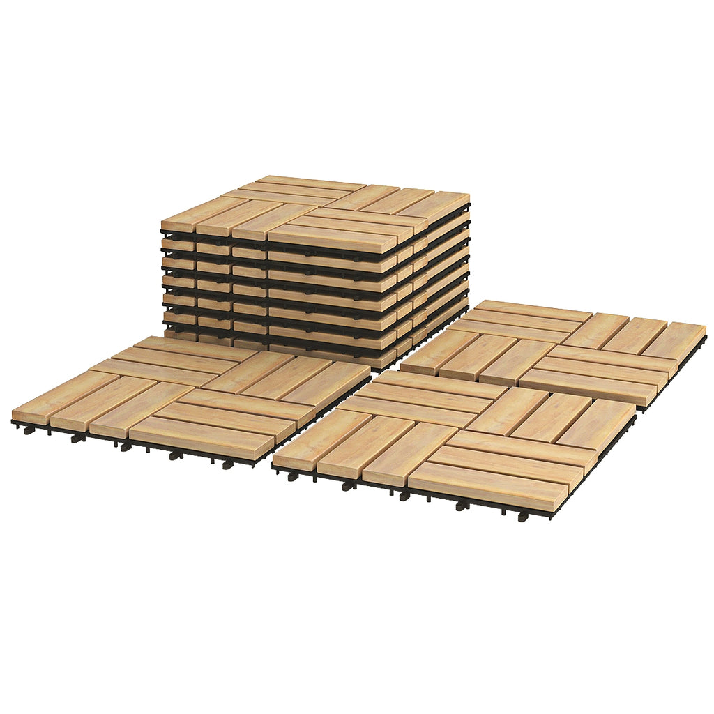 Checker Pattern Acacia Wood Interlocking Deck Tiles - 12x12 Inch, 10 Pack