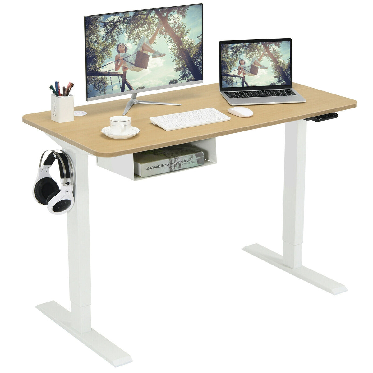 48-Inch Electric Standing Desk, Adjustable Height – Beige