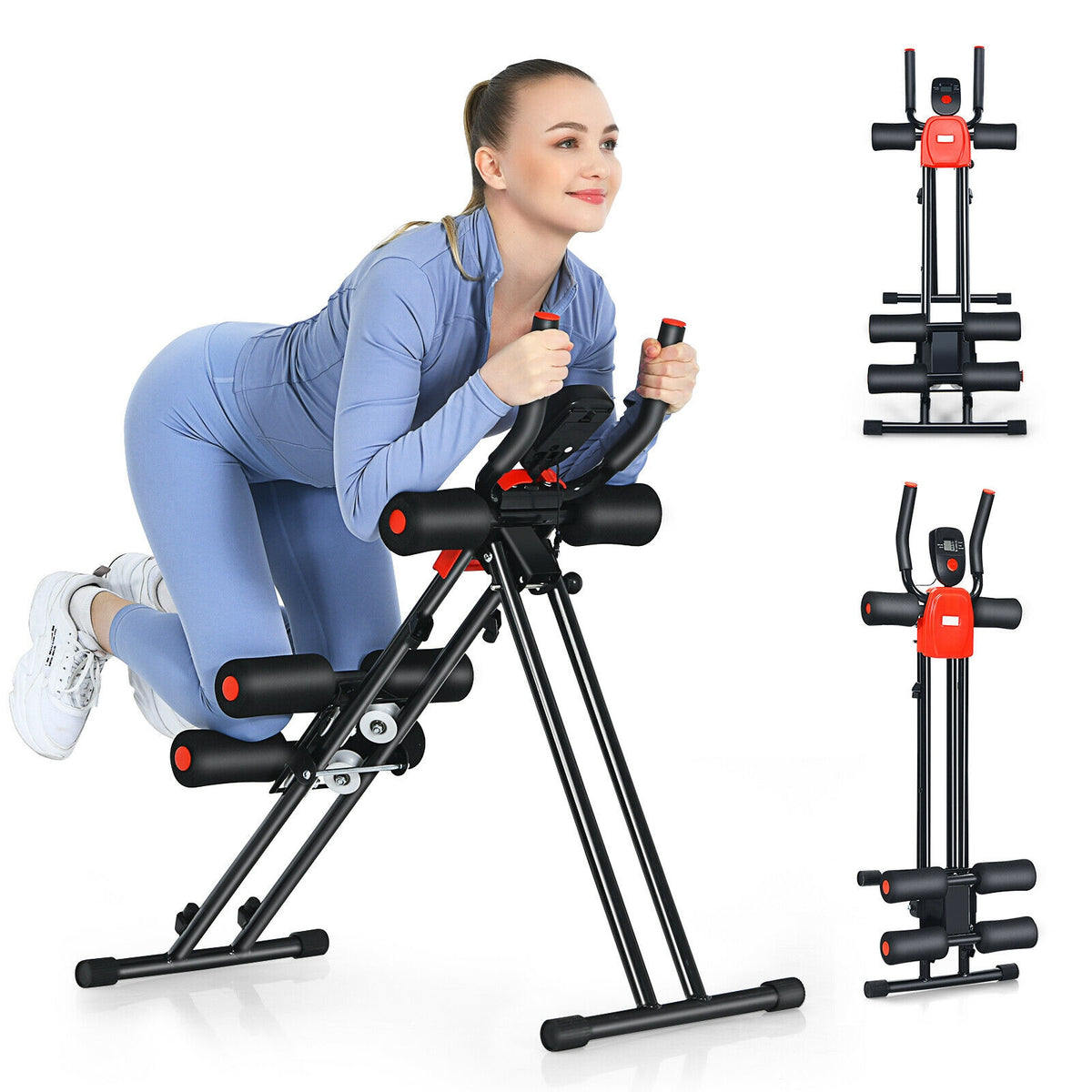 Foldable Adjustable Core Abdominal Trainer with 3 Resistance Levels and LCD Display - 330 lbs Capacity (Variation: 330 lbs Weights, 3 Adjustable Heights)